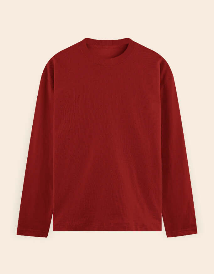 Men's Full Sleeve Cotton T-shirt in red, perfect for casual wear and comfort.