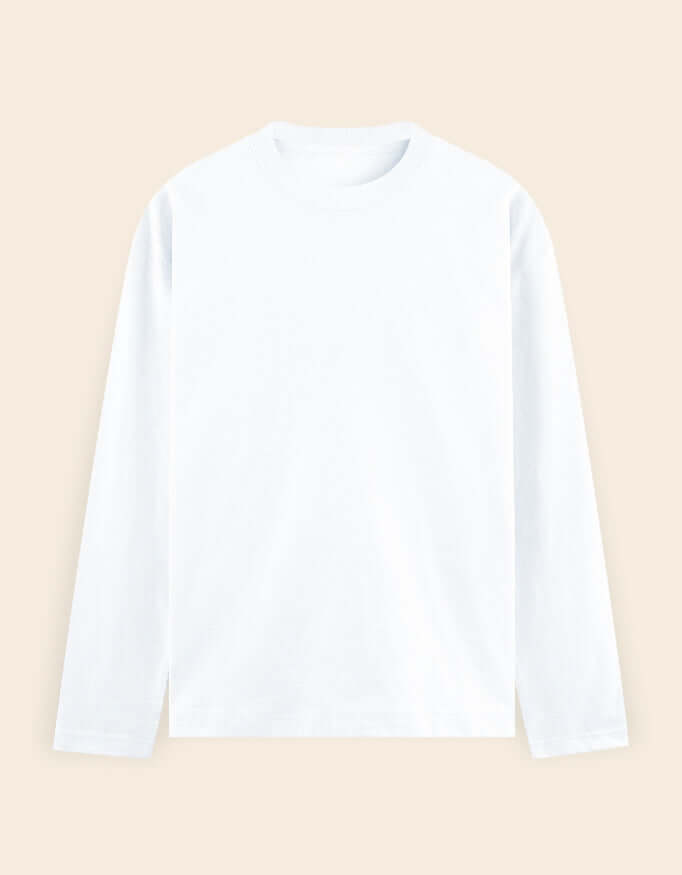Men's Full Sleeve Cotton T-shirt in plain white color, featuring long sleeves and a classic crew neckline.