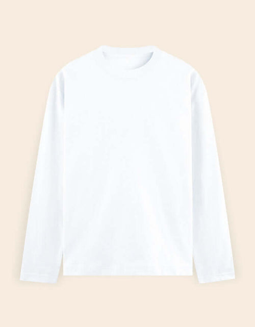 Men's Full Sleeve Cotton T-shirt in plain white color, featuring long sleeves and a classic crew neckline.