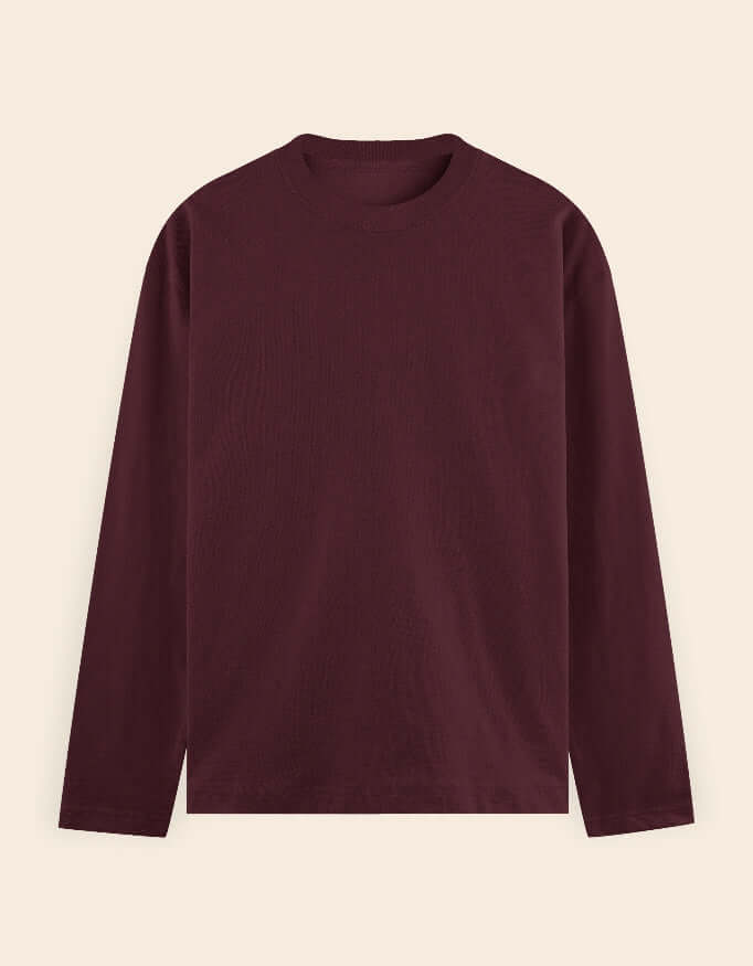 Men's Full Sleeve Cotton T-shirt in maroon, perfect for casual wear and comfort.