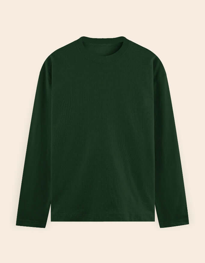 Men's Full Sleeve Cotton T-shirt in bottle green, perfect for casual wear and comfort.
